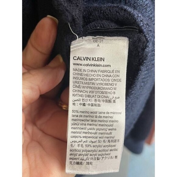 Calvin Klein Men's XXL Hoodie Zip-Up Sweater Merino Wool & Acrylic Blue & Black‎ - Picture 4 of 16